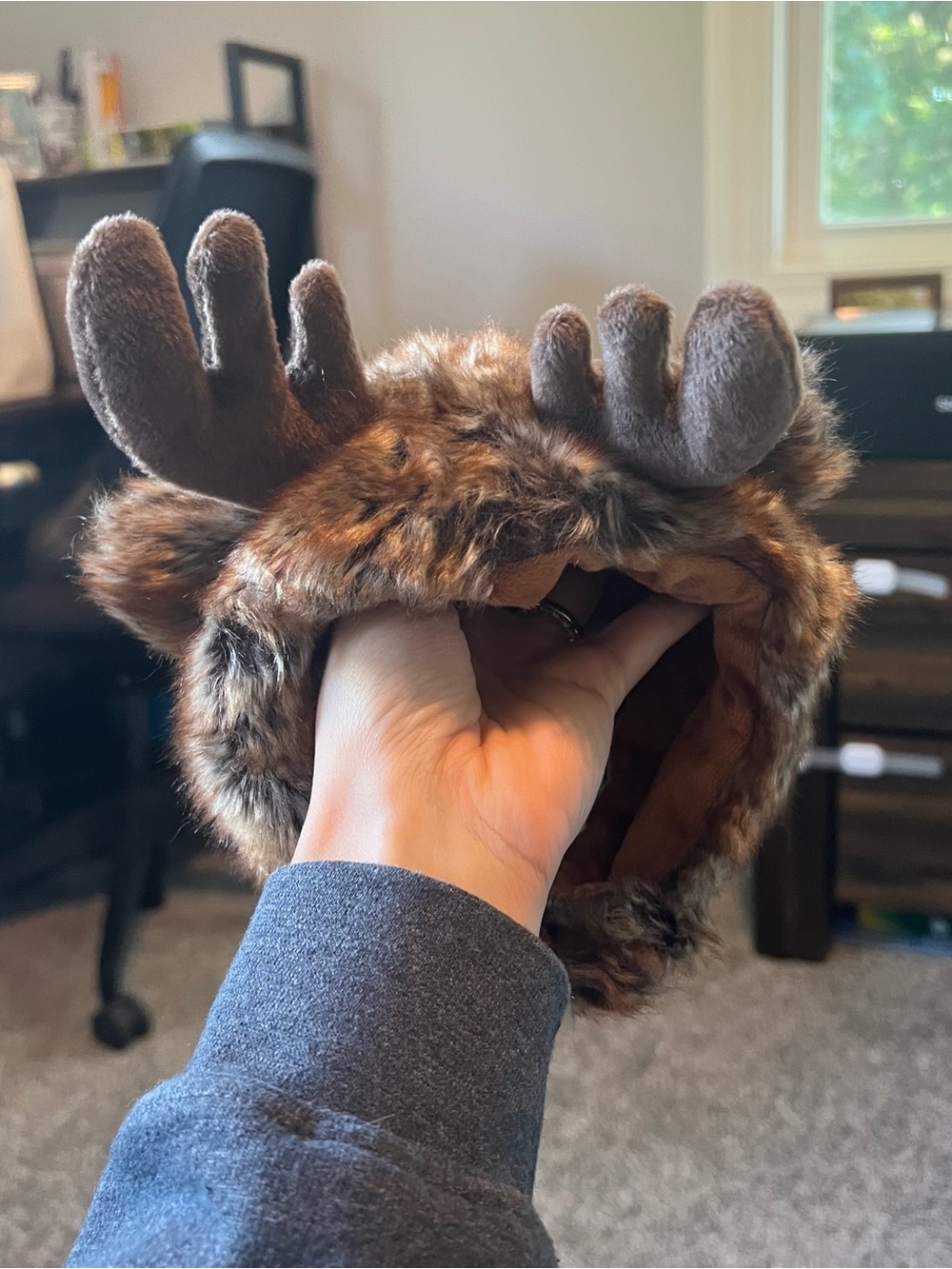 Kids Faux Fur Moose Hat - Brown